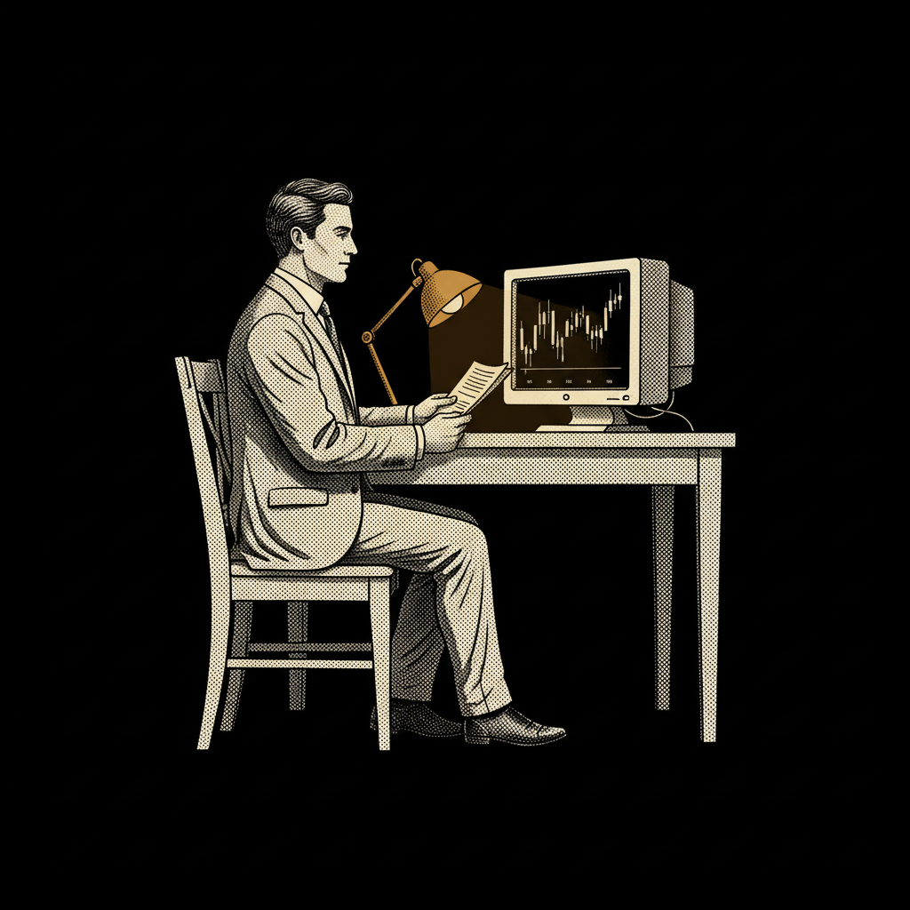 Ritratto autore — silhouette al desk con grafico